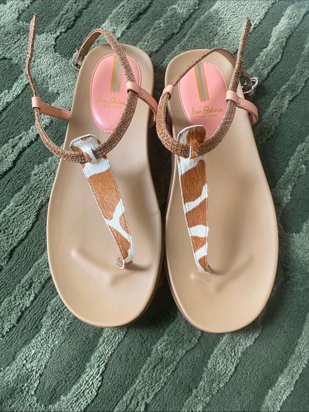 Sam Edelman Brown Giraffe-Print Thong Sandals